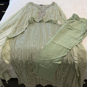 Jeem Saga Elegant Light Green Embellished Outfit - Size Small